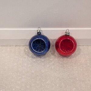 Vintage Red & Blue Indent Reflector Glass Polish Ornament